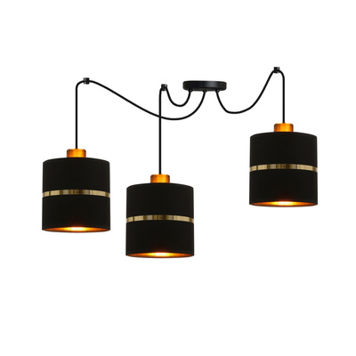 Lampa wisząca z abażurami Assam czarna ze złotym pasem potrójna nowoczesna do salonu