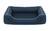 Legowisko dla psa Sofa Valencia Standard w kolorze granatowym z białym wykończeniem Rozmiar: L - 100 x 75 cm