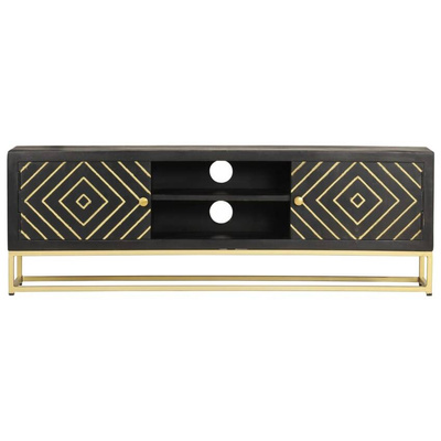 vidaXL Szafka pod TV, czarno-złota, 120x30x40 cm, lite drewno mango