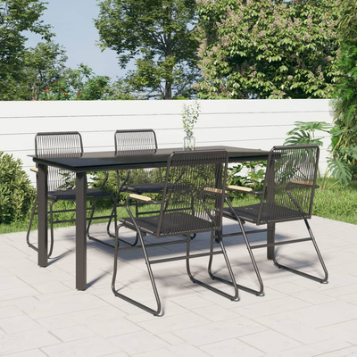 5-częściowy zestaw mebli ogrodowych, czarny, rattan PVC