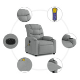 vidaXL Rozkładany fotel masujący, elektryczny, jasnoszary, tkanina