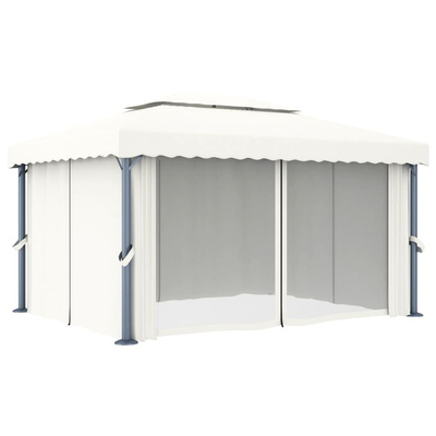vidaXL Altana ogrodowa z zasłonami, 4 x 3 m, kremowa, aluminium
