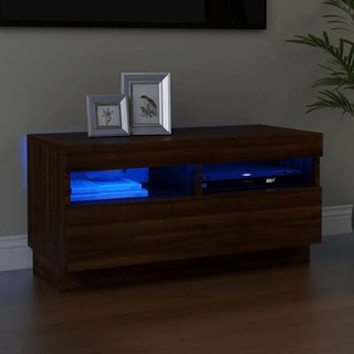 vidaXL Szafka pod TV z oświetleniem LED, brązowy dąb, 80x35x40 cm