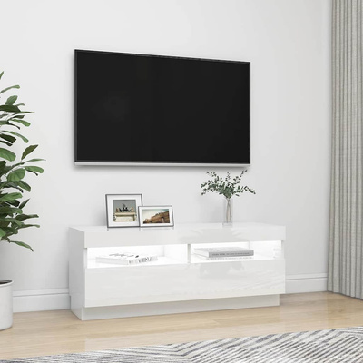 Szafka TV z oświetleniem LED, biel z połyskiem, 100x35x40 cm