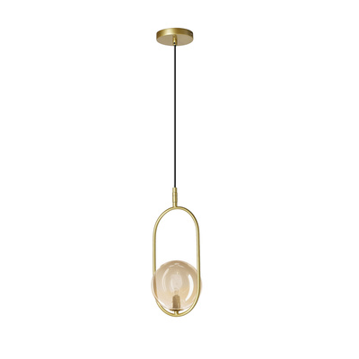 Lampa wisząca CORDEL vintage - złoty mosiądz z bursztynowym kloszem kulką - eleganckie oświetlenie salonu i łazienki 1x G9 LED