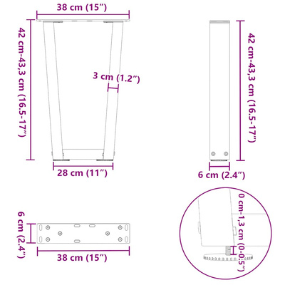 Nogi do stolika kawowego w kształcie litery V 2 szt. Antracyt 38x(42-43,3) cm Stal
