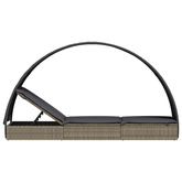 vidaXL Leżak z półokrągłym daszkiem, szary, 211x57x140 cm, rattan PE