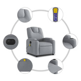 vidaXL Rozkładany fotel masujący, elektryczny, jasnoszary, tkanina wariant 5