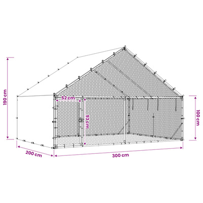 Kurnik z dachem srebrny 300 x 200 x 190 cm Stal ocynkowana