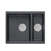 QUADRON | LOGAN 150 | granitowy zlewozmywak kuchenny CZARNY + STAL | wymiary: 56 x 46 x 22 cm | 1,5-komorowy podwieszany | podbudowa szafki od: 60 cm