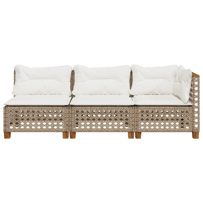 Sofa ogrodowa z poduszkami, 3-osobowa, beż, polirattan