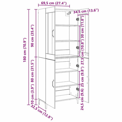 Highboard 2 szt. Dąb rzemieślniczy 69,5 x 34 x 180 cm