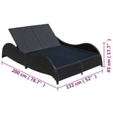 vidaXL Podwójny leżak z poduszką, polirattan, czarny