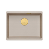 Zlewozmywak granitowy LOGAN 100 – jednokomorowy, podwieszany, pearl beige/elementy złote, Quadron