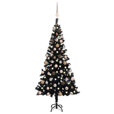 vidaXL Sztuczna choinka z lampkami i bombkami, czarna, 120 cm, PVC