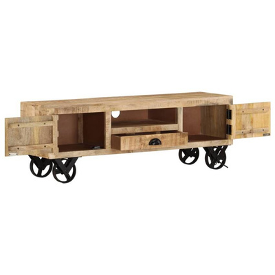 vidaXL Szafka pod TV na kółkach, 110x30x37 cm, surowe drewno mango