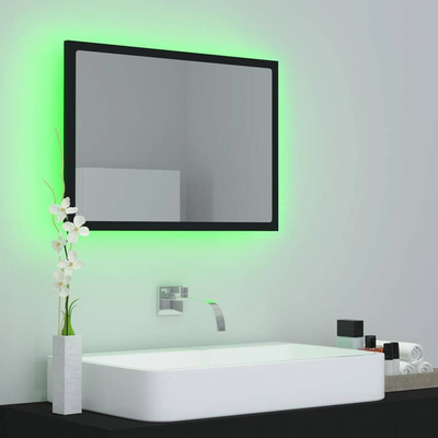 vidaXL Lustro łazienkowe z LED, czarne, 60x8,5x37 cm, akryl