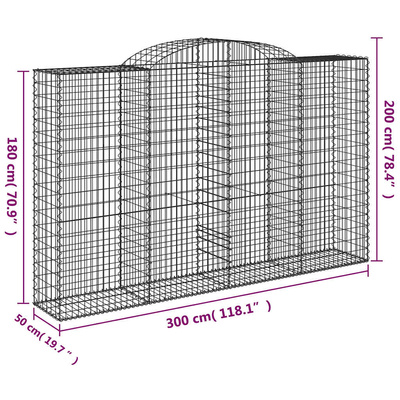 Kosze gabionowe, 11 szt, 300x50x180/200cm, galwanizowane żelazo