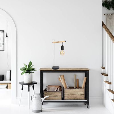Lampka nocna Izzy loft czarno-drewniana lampka biurkowa E27
