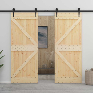 Drzwi przesuwne 2 szt. 90 x 210 cm Lite drewno sosnowe
