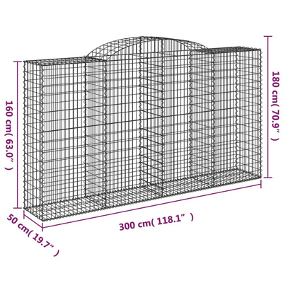 Kosze gabionowe, 8 szt, 300x50x160/180 cm, galwanizowane żelazo