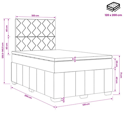 Łóżko z box spring LED z materacem Czarny 120 x 200 cm tkanina