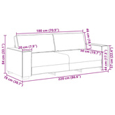 Sofa 3-osobowa, jasnoszara, 220x78x84 cm, tapicerowana aksamitem