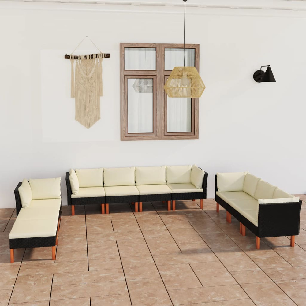 10-cz. zestaw mebli do ogrodu, poduszki, rattan PE, czarny