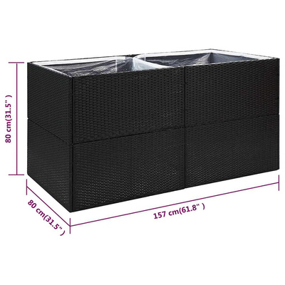 vidaXL Donica ogrodowa, czarna, 157x80x80 cm, rattan PE