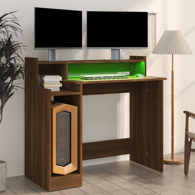 vidaXL Biurko z podświetleniem LED, brązowy dąb, 97x45x90 cm