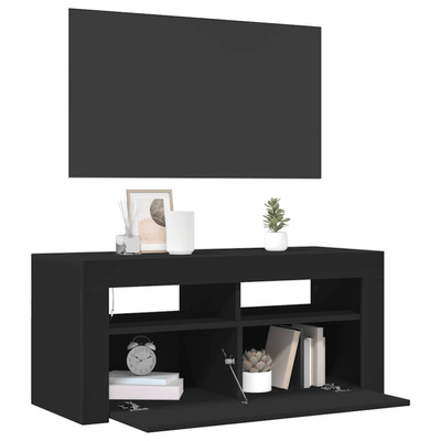 Szafka pod TV z oświetleniem LED, czarna, 90x35x40 cm