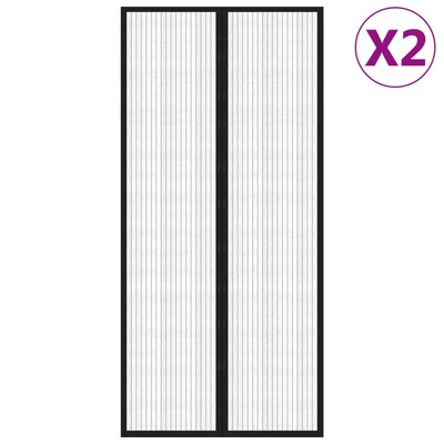 Moskitiera na drzwi z magnesami, 2 szt., czarna, 220x110 cm