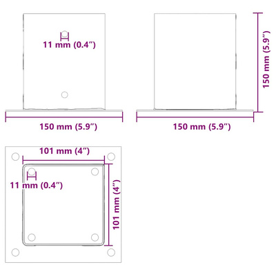 Podstawy słupków kwadratowe 4 szt. Antracyt 101x101 mm