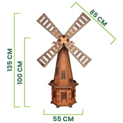 Wiatrak Ogrodowy Drewniany 135cm [W52] 