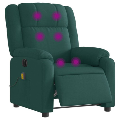 vidaXL Rozkładany fotel masujący, elektryczny, ciemnozielony, tkanina