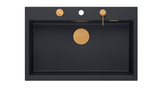 Zlewozmywak granitowy MARC 1-komorowy 76x50 cm czarny/pure carbon + Nano MIEDŹ PVD
