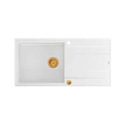EVAN 146 XL GraniteQ zlewozmywak z syfonem Push 2 Open1-komorowy z/o (1000x500x210; kom. 420x480) snow white / elementy miedziane