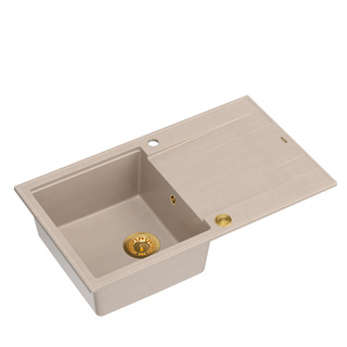 Zlewozmywak granitowy EVAN 111 – jednokomorowy, wpuszczany, pearl beige/elementy złote, Quadron