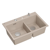 Zlewozmywak granitowy MARC 120 WORKSTATION – dwukomorowy, wpuszczany, pearl beige/elementy stalowe + AKCESORIA, Quadron