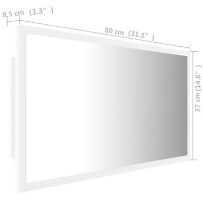 vidaXL Lustro łazienkowe z LED, białe, 80x8,5x37 cm, akryl