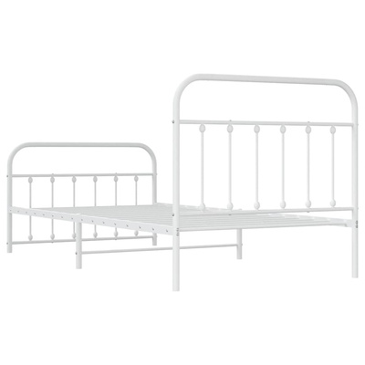 Metalowa rama łóżka z wezgłowiem i zanóżkiem, biała, 100x200 cm