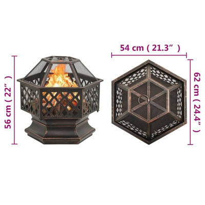 vidaXL Rustykalne palenisko z pogrzebaczem, 62x54x56 cm, XXL, stal