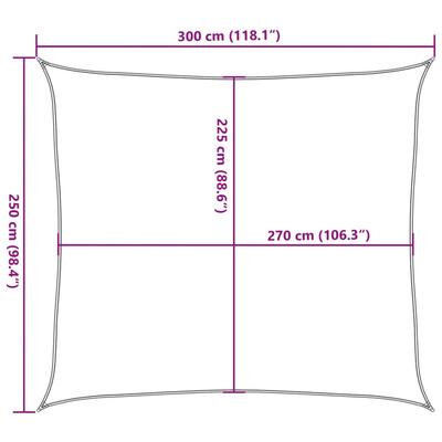 Żagiel przeciwsłoneczny, 160 g/m², jasnoszary, 2,5x3 m, HDPE