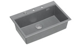 Zlewozmywak granitowy MARC 1-komorowy 76x50 cm szary/silver stone + elementy stal szlachetna