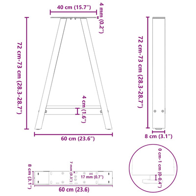 Nogi do stołu jadalnego w kształcie litery A 2 szt. Czarne 60x(72-73) cm Stal