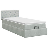 Łóżko ottoman z materacem jasnoszary 90 x 200 cm Welur