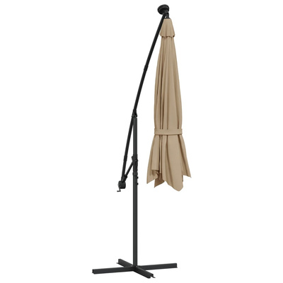 vidaXL Parasol wiszący z LED i stalowym słupkiem, 300 cm, taupe
