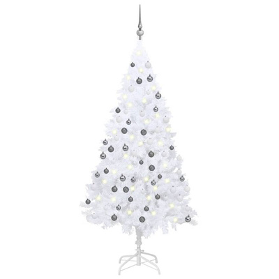 Sztuczna choinka z lampkami i bombkami, biała, 120 cm, PVC vidaXL