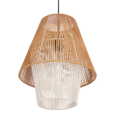 Lampa wisząca z abażurem Africa beżowo-biała do sypialni E27