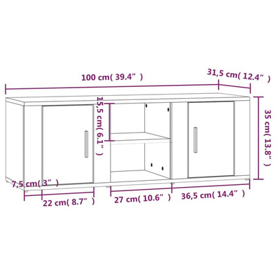 vidaXL Szafka pod TV, czarna, 100x31,5x35 cm, materiał drewnopochodny